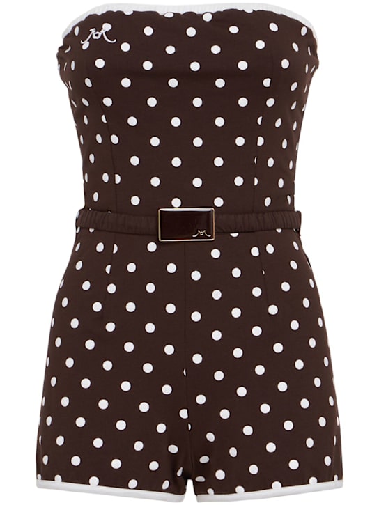 Rowen Rose: Polka dotted bustier playsuit - Brown Polka Dot - women_0 | Luisa Via Roma