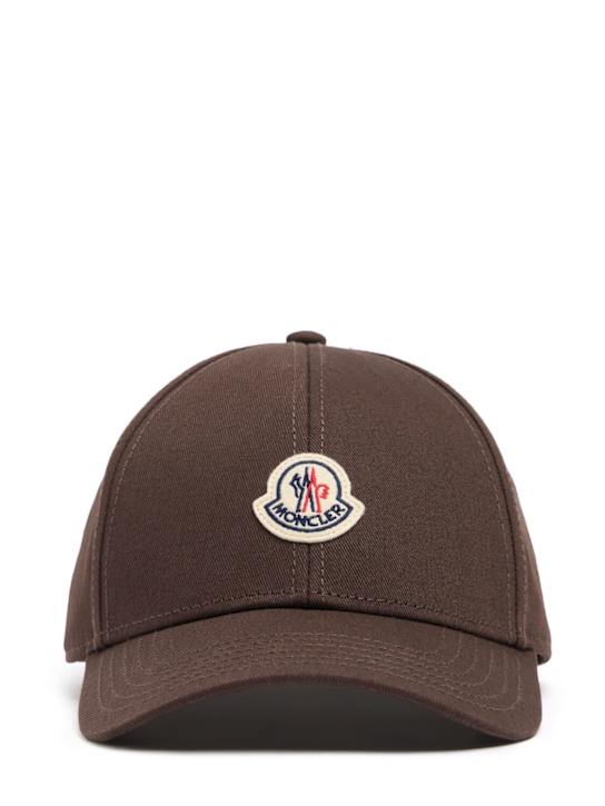 Moncler: Logo cotton gabardine baseball cap - Coffee Bean - men_0 | Luisa Via Roma