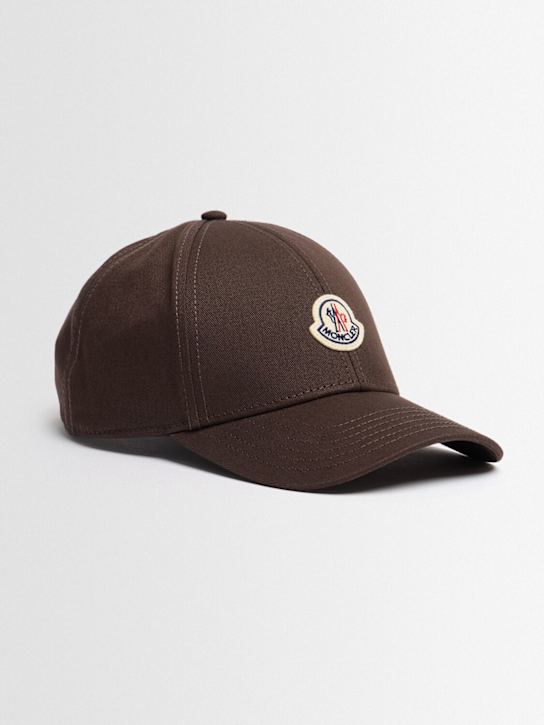 Moncler: Logo cotton gabardine baseball cap - Coffee Bean - men_1 | Luisa Via Roma