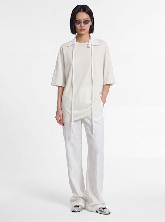 Ann Demeulemeester: Agapi cotton t-shirt w/ collar detail - 白色 - women_1 | Luisa Via Roma