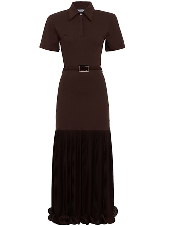 Rowen Rose: Jersey & pleated georgette polo dress - Brown - women_0 | Luisa Via Roma