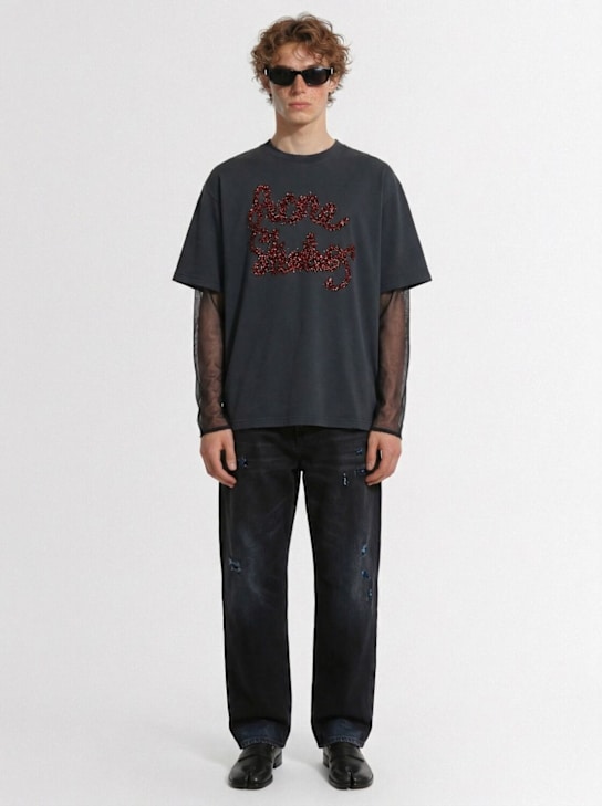 Acne Studios: Edra layered l/s cotton t-shirt - Anthracite - men_1 | Luisa Via Roma