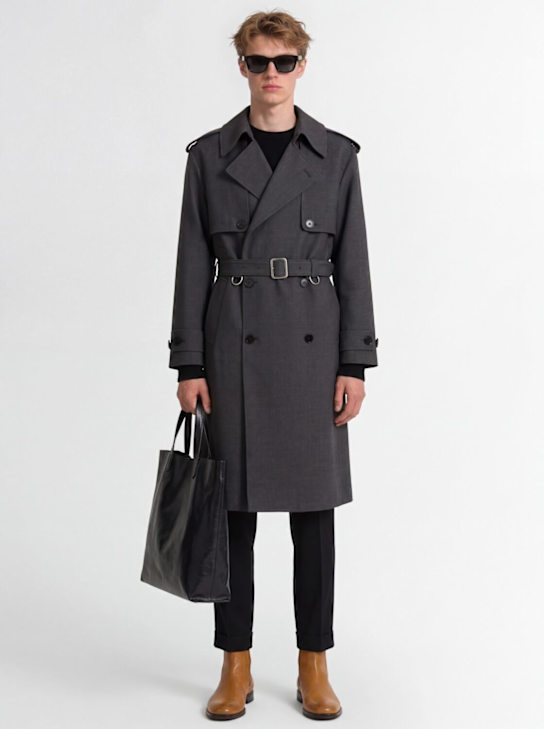 Jil Sander: Double breast wool gabardine coat - men_1 | Luisa Via Roma