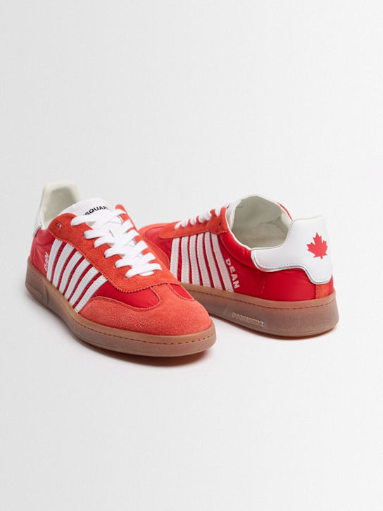 Dsquared2: Logo聚酯&皮革运动鞋 - 红色 - men_1 | Luisa Via Roma