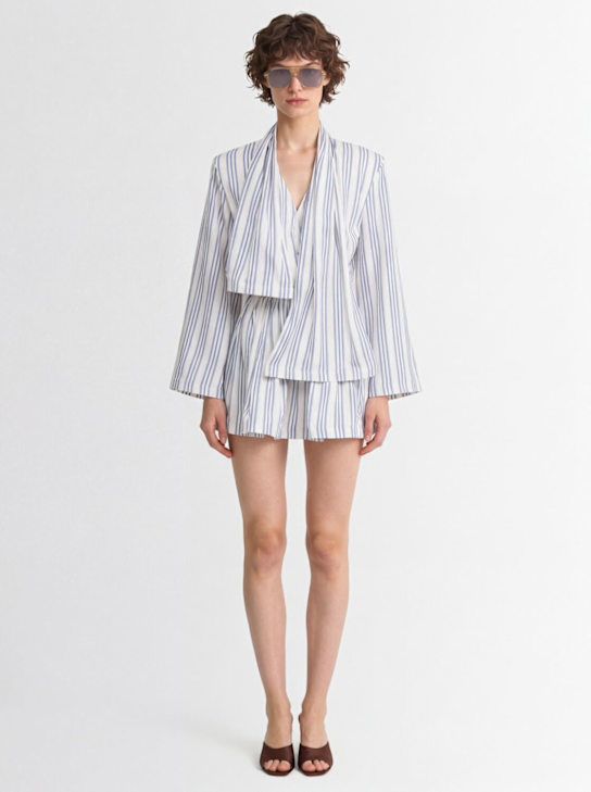 Rowen Rose: Striped crepe de chine mini dress - Bleu/Multi - women_1 | Luisa Via Roma