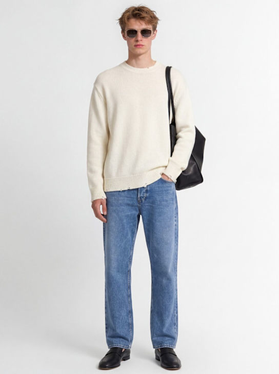 Laneus: Knitted cotton crewneck sweater - 아이스 그레이 - men_1 | Luisa Via Roma