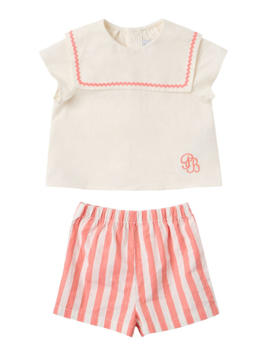 Petit Bateau: Cotton poplin shirt & shorts - Beige - kids-girls_0 | Luisa Via Roma