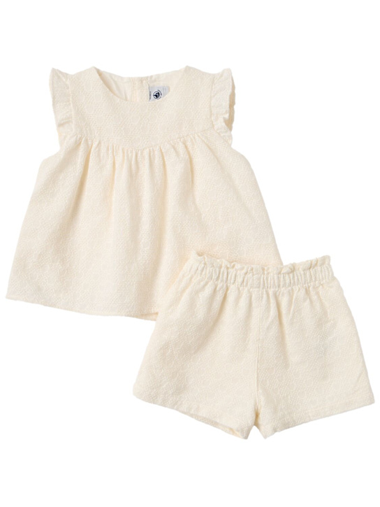 Petit Bateau: Cotton poplin shirt & shorts - 米黄色 - kids-girls_0 | Luisa Via Roma