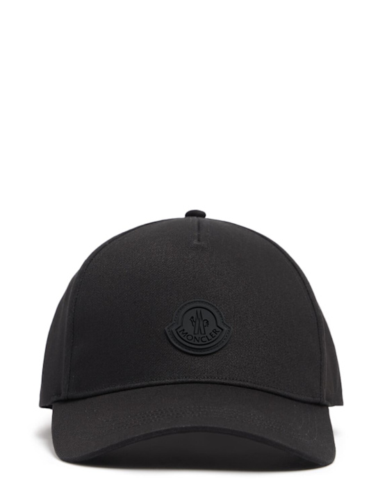 Moncler: Logo cotton gabardine baseball cap - 黑色 - men_0 | Luisa Via Roma