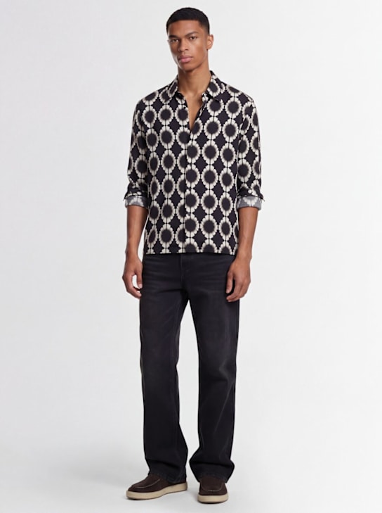 Laneus: 印花宽松版型粘胶纤维衬衫 - 黑色/白色 - men_1 | Luisa Via Roma