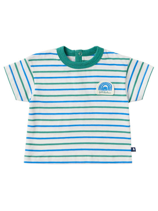 Petit Bateau: Striped cotton jersey t-shirt - Green/White - kids-girls_0 | Luisa Via Roma