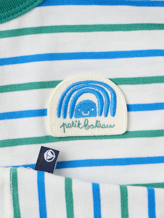 Petit Bateau: Striped cotton jersey t-shirt - Green/White - kids-girls_1 | Luisa Via Roma