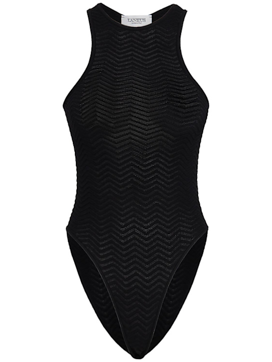 Laneus: Knitted halter neck bodysuit - Nero/Black - women_0 | Luisa Via Roma
