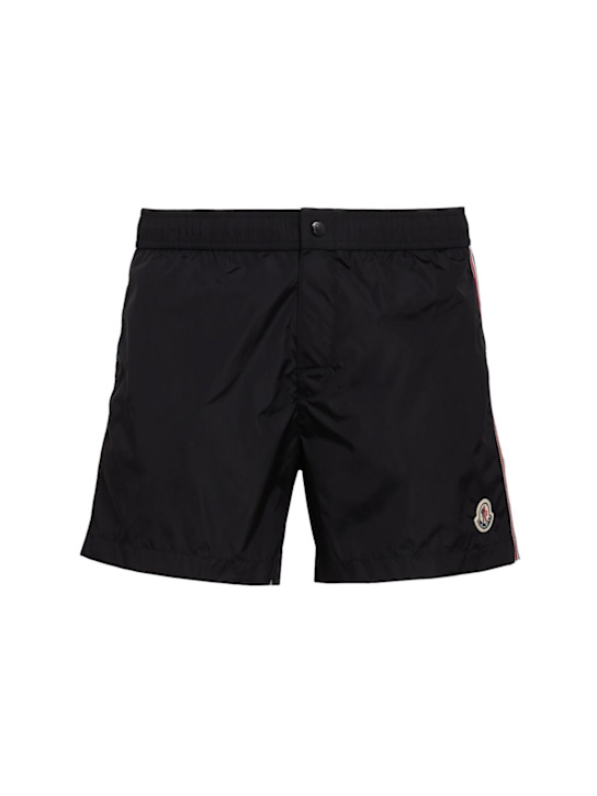 Moncler: Tricolour-Trimmed nylon swim shorts - 黑色 - men_0 | Luisa Via Roma