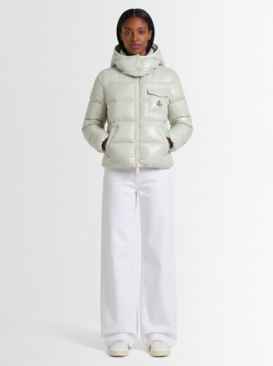 Moncler: Andro nylon hooded down jacket - Light Green - women_1 | Luisa Via Roma