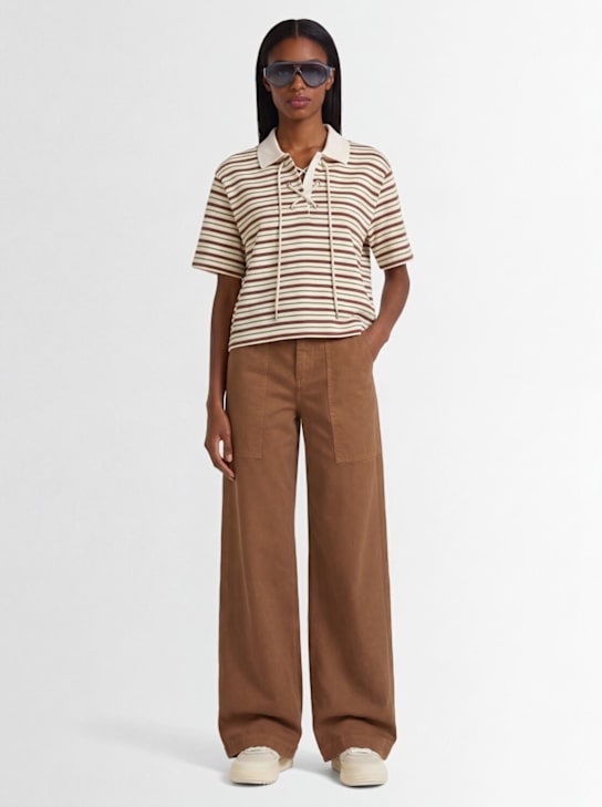 Moncler: Striped cotton polo shirt - White/Brown - women_1 | Luisa Via Roma