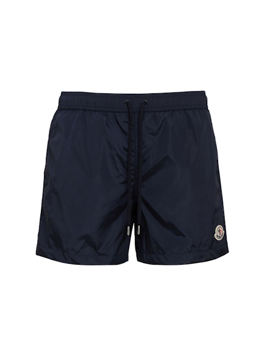 Moncler: Logo patch nylon swim shorts - Midnight Blue - men_0 | Luisa Via Roma