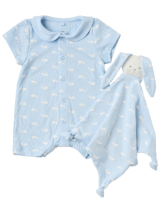 Petit Bateau: Printed cotton jersey romper & toy - Blau/Weiß - kids-boys_0 | Luisa Via Roma