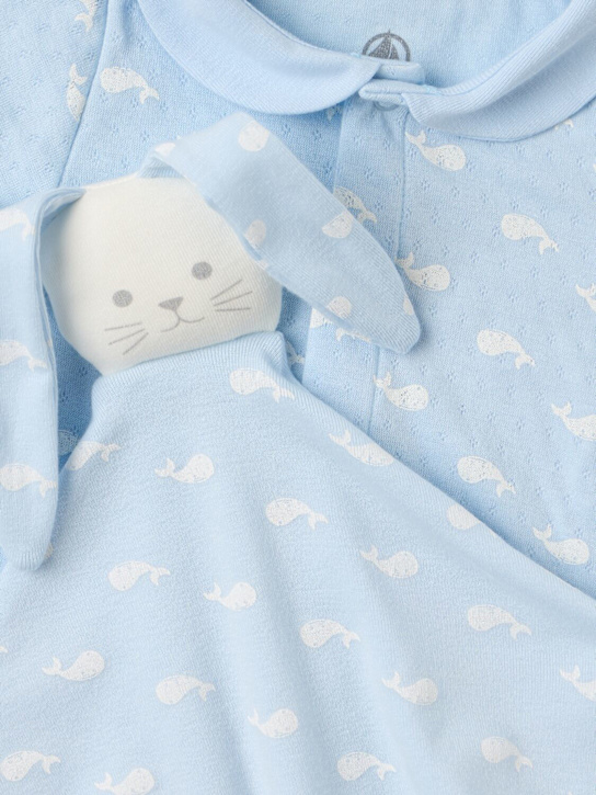 Petit Bateau: Printed cotton jersey romper & toy - Blau/Weiß - kids-boys_1 | Luisa Via Roma