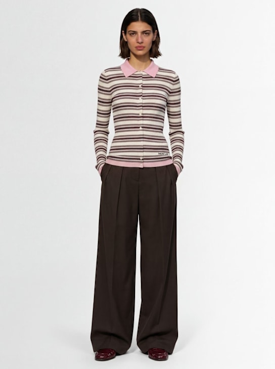 Moncler: Striped cotton long sleeve polo shirt - 白色/棕色 - women_1 | Luisa Via Roma