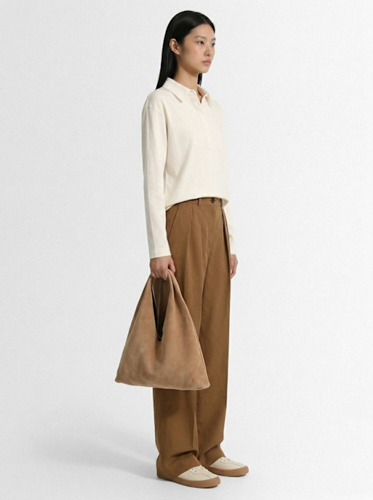 The Row: Small Bindle suede top handle bag - Beige - women_1 | Luisa Via Roma
