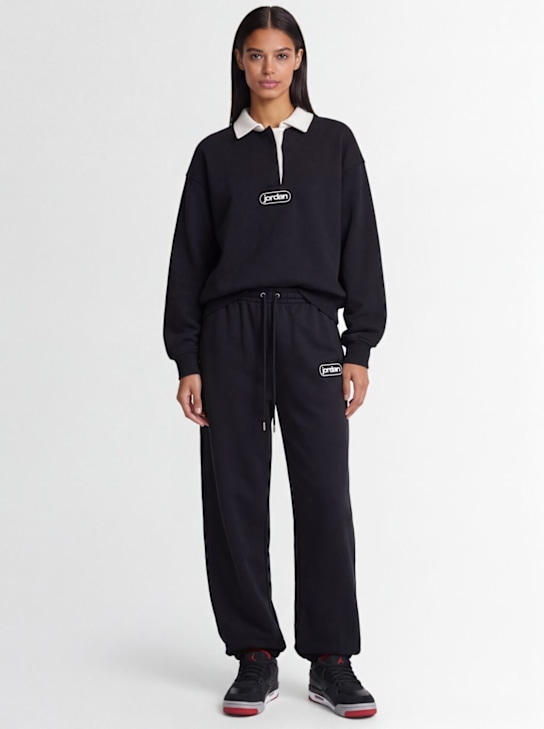 Jordan: Flight Fleece cotton blend sweatpants - Black/Sail - women_1 | Luisa Via Roma