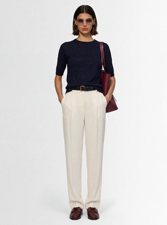 Fabiana Filippi: Double-pleat viscose & linen wide pants - 白色 - women_1 | Luisa Via Roma