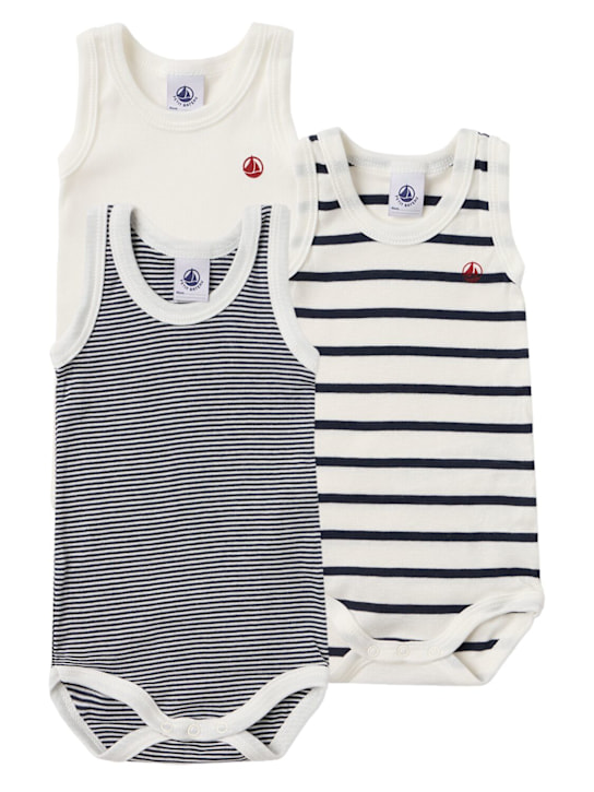 Petit Bateau: Set of 3 printed cotton bodysuits - Schwarz/Weiß - kids-girls_0 | Luisa Via Roma
