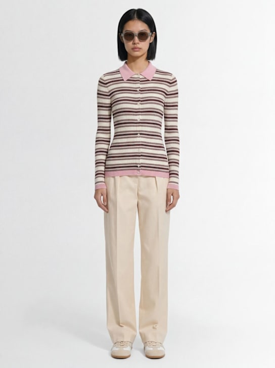 Moncler: 棉质宽松剪裁长裤 - 象牙白 - women_1 | Luisa Via Roma