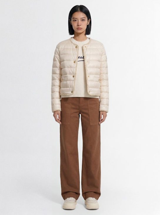 Moncler: Fleurs bouclé nylon down jacket - ライトベージュ - women_1 | Luisa Via Roma