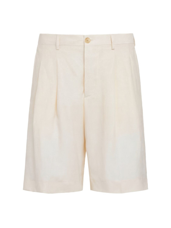 Laneus: 黏胶纤维&亚麻短裤 - 奶油色 - men_0 | Luisa Via Roma