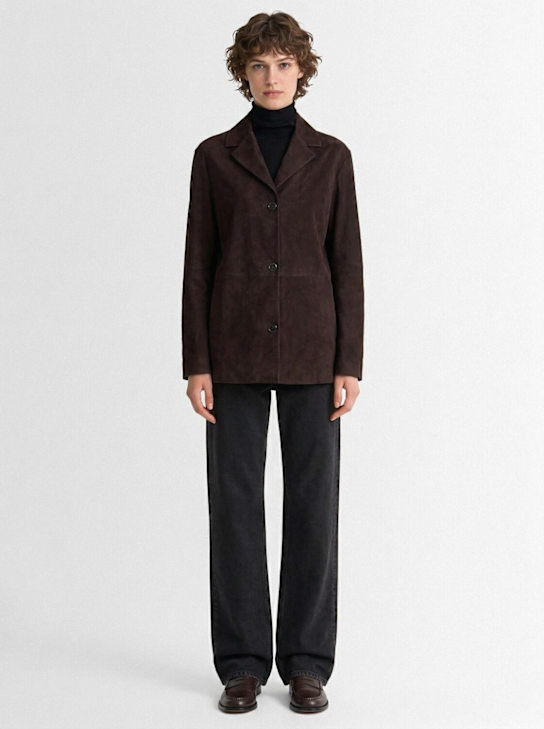 The Row: Fabian leather blazer - Dark Brown - women_1 | Luisa Via Roma