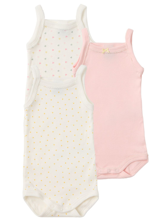 Petit Bateau: Set of 3 printed cotton bodysuits - Pnk/Wht/Bei - kids-girls_0 | Luisa Via Roma