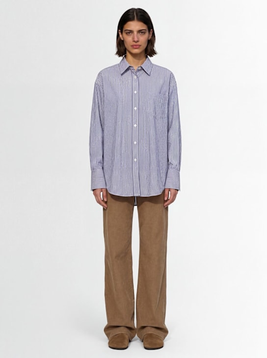 The Row: Ment cotton long shirt - White/Blue - women_1 | Luisa Via Roma