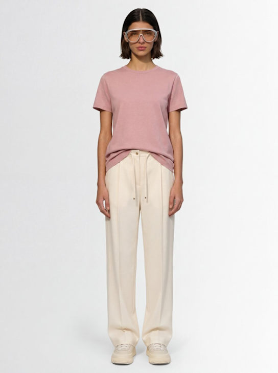 Moncler: Embroidered logo cotton t-shirt - Pink - women_1 | Luisa Via Roma