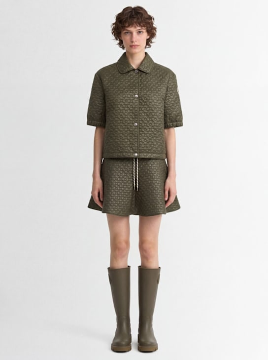 Moncler: Floral quilted padded shirt jacket - Olive Green - women_1 | Luisa Via Roma