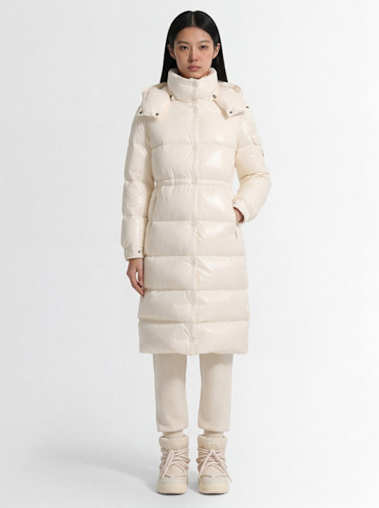 Moncler: Cavettaz long shiny nylon down jacket - Silk White - women_1 | Luisa Via Roma