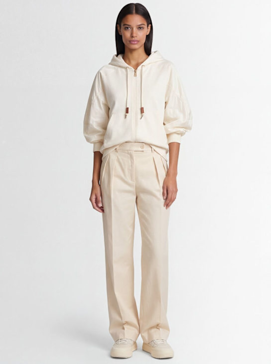 Moncler: Short sleeve cotton zip-up hoodie - 白色 - women_1 | Luisa Via Roma