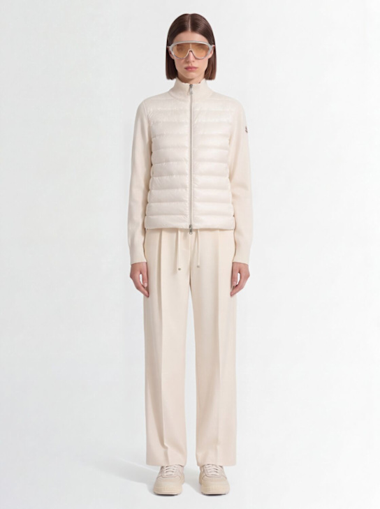 Moncler: 羊毛拉链开衫式填充夹克 - 白色 - women_1 | Luisa Via Roma