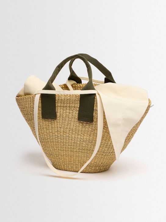 Muuñ: Abou raffia effect top handle bag - Natural/ Green - women_1 | Luisa Via Roma