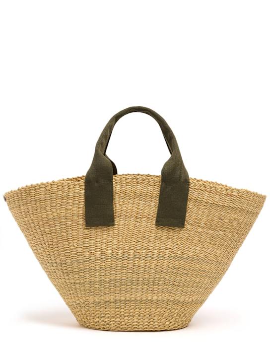 Muuñ: Abou raffia effect top handle bag - Natural/ Green - women_0 | Luisa Via Roma