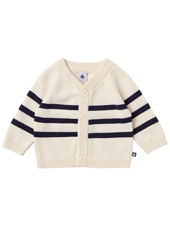 Petit Bateau: Cotton knit cardigan - 白色/蓝色 - kids-boys_0 | Luisa Via Roma