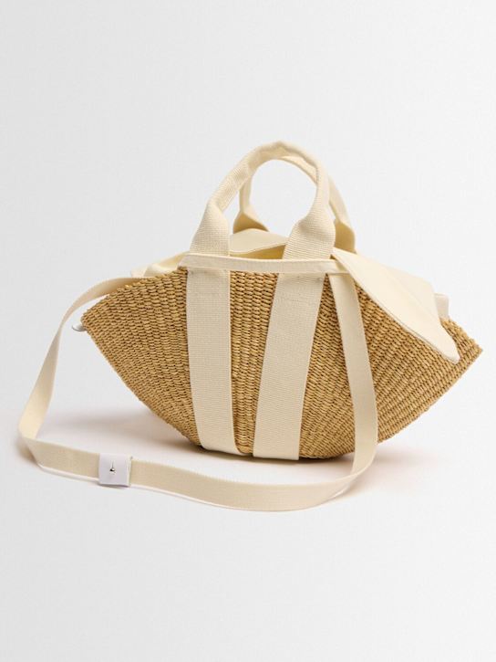 Muuñ: Mini Sophie raffia effect top handle bag - Natural/Ecru - women_1 | Luisa Via Roma