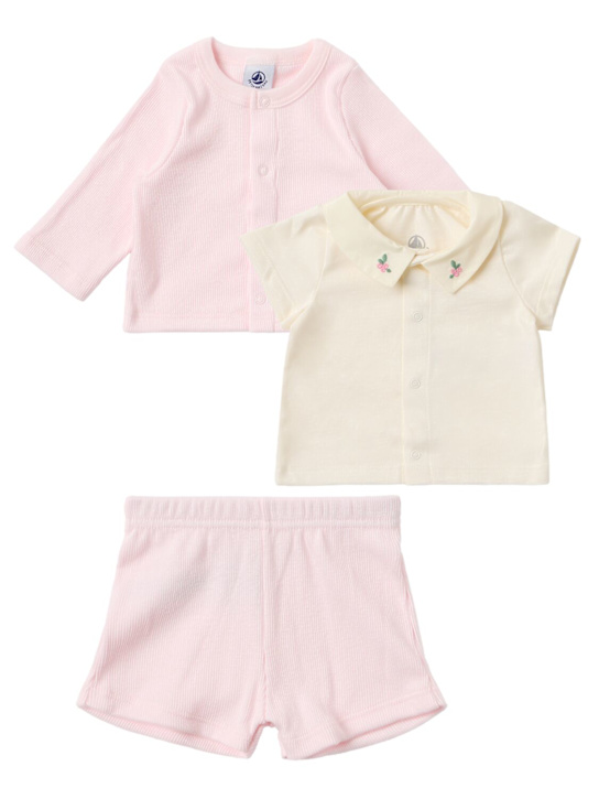 Petit Bateau: Cotton jersey t-shirt, cardigan & pants - 粉色 - kids-boys_1 | Luisa Via Roma