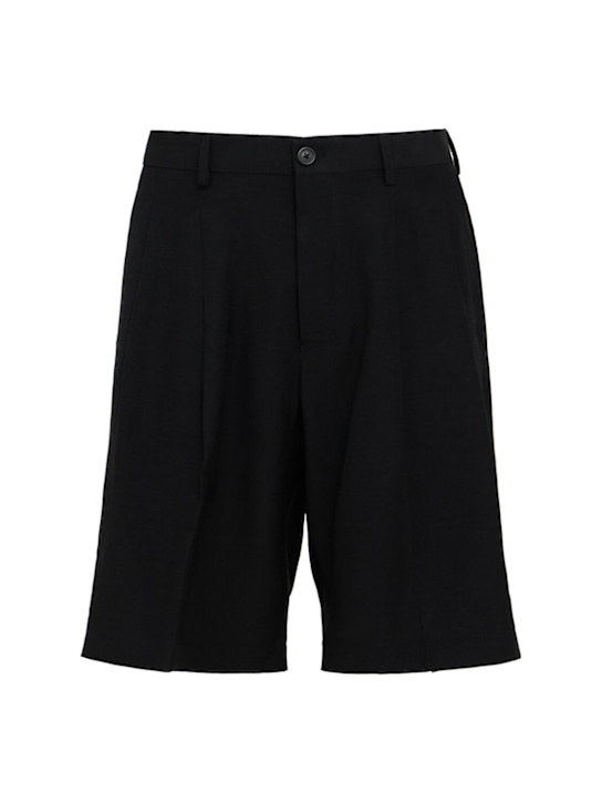 Laneus: 黏胶纤维&亚麻短裤 - 黑色 - men_0 | Luisa Via Roma