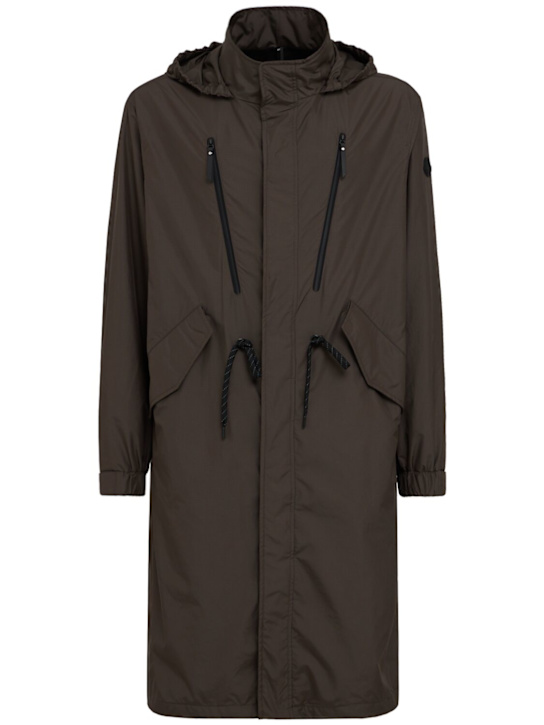 Moncler: Aliso hooded nylon rain coat - 棕色 - men_0 | Luisa Via Roma