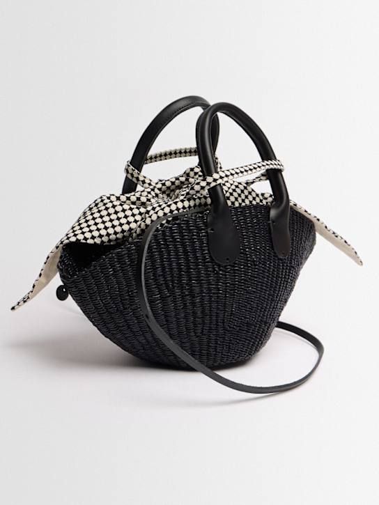 Muuñ: Mini Sophia raffia effect top handle bag - Black - women_1 | Luisa Via Roma