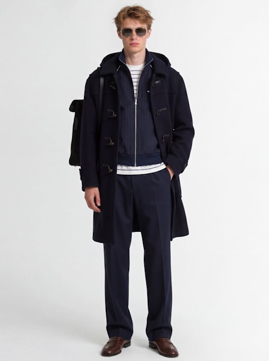 Maison Margiela: Wool long coat - Blue - men_1 | Luisa Via Roma