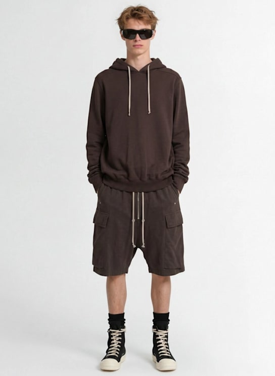 Rick Owens DRKSHDW: Oversized Sweatshirt aus Baumwolle mit Kapuze - Dunkler Staub - men_1 | Luisa Via Roma