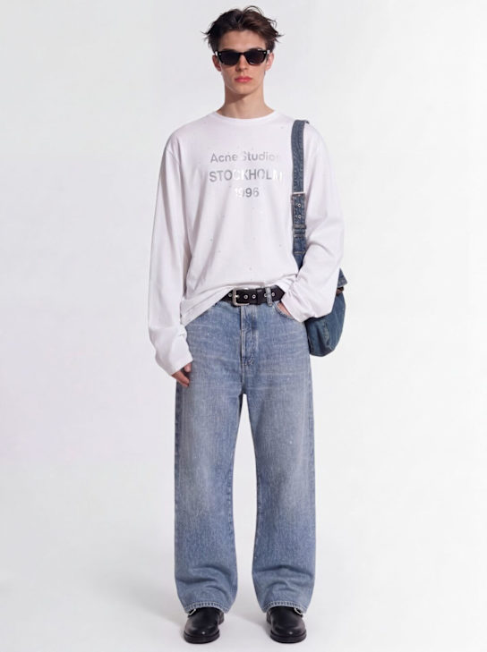 Acne Studios: T-Shirt aus Baumwollmischung „Edden 1996“ - Optisches Weiß - men_1 | Luisa Via Roma